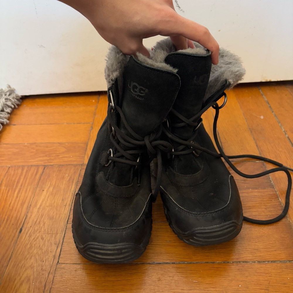 UGG Black Boots with Soft Gray Fur